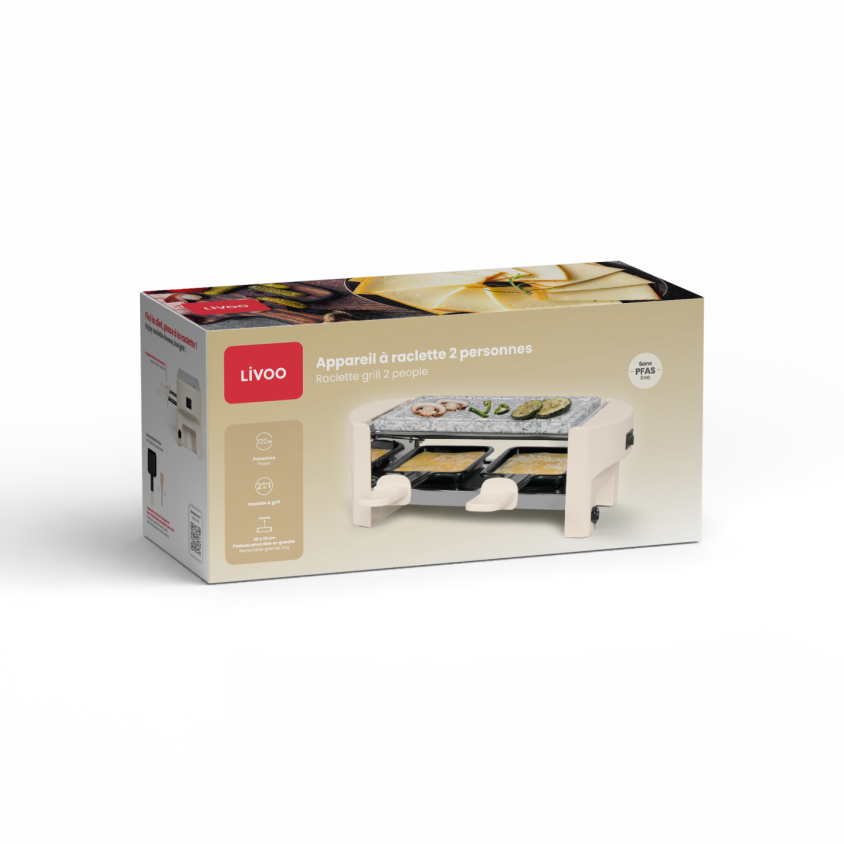 Appareil à raclette 2 personnes Livoo – crème