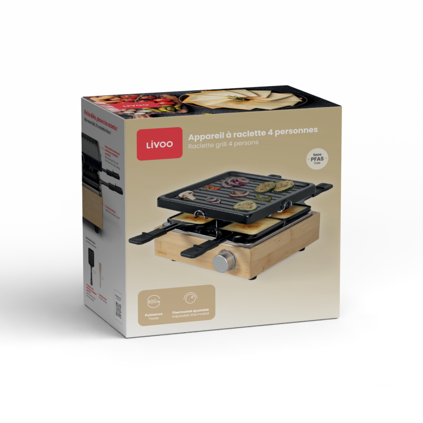 Appareil à raclette 4 personnes Livoo – noir et beige