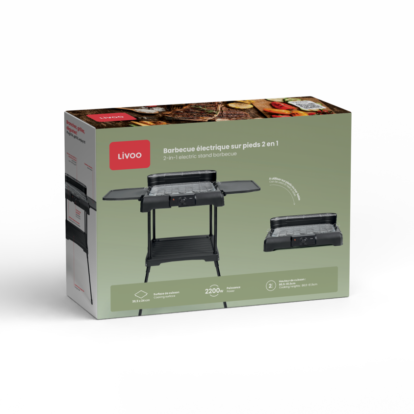 Barbecue électrique sur pieds 2 en 1 Livoo – noir, 2200 W (réf. DOM507)