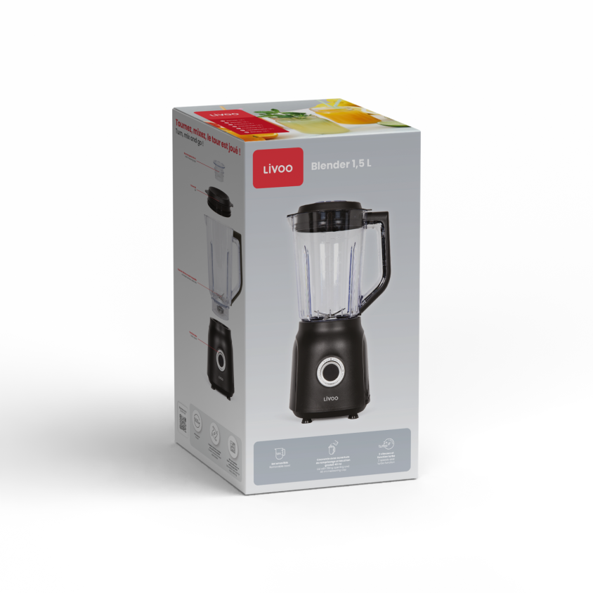 Blender 1,5 L Livoo – noir et transparent