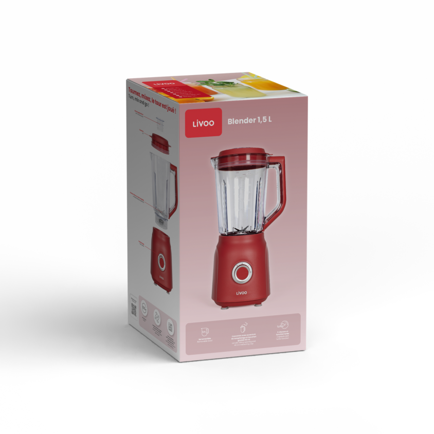 Blender 1,5 L Livoo – rouge chili et transparent