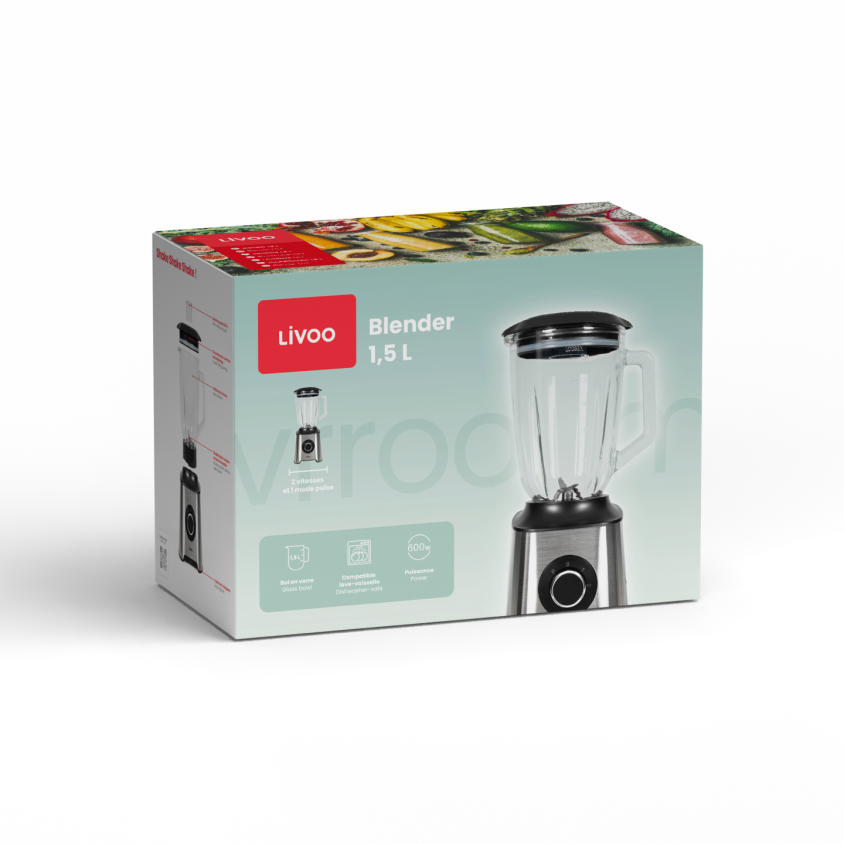 Blender 1,5 L Livoo – argent et noir