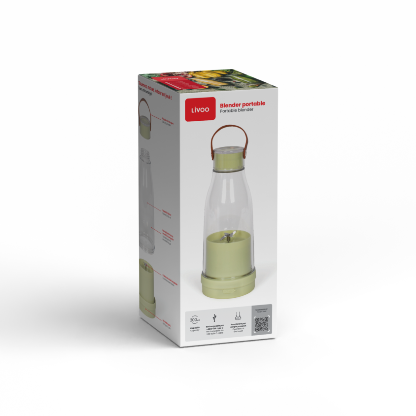 Blender portable Livoo – matcha et transparent, 1500mAh, 300 ml (réf. DOP241M)