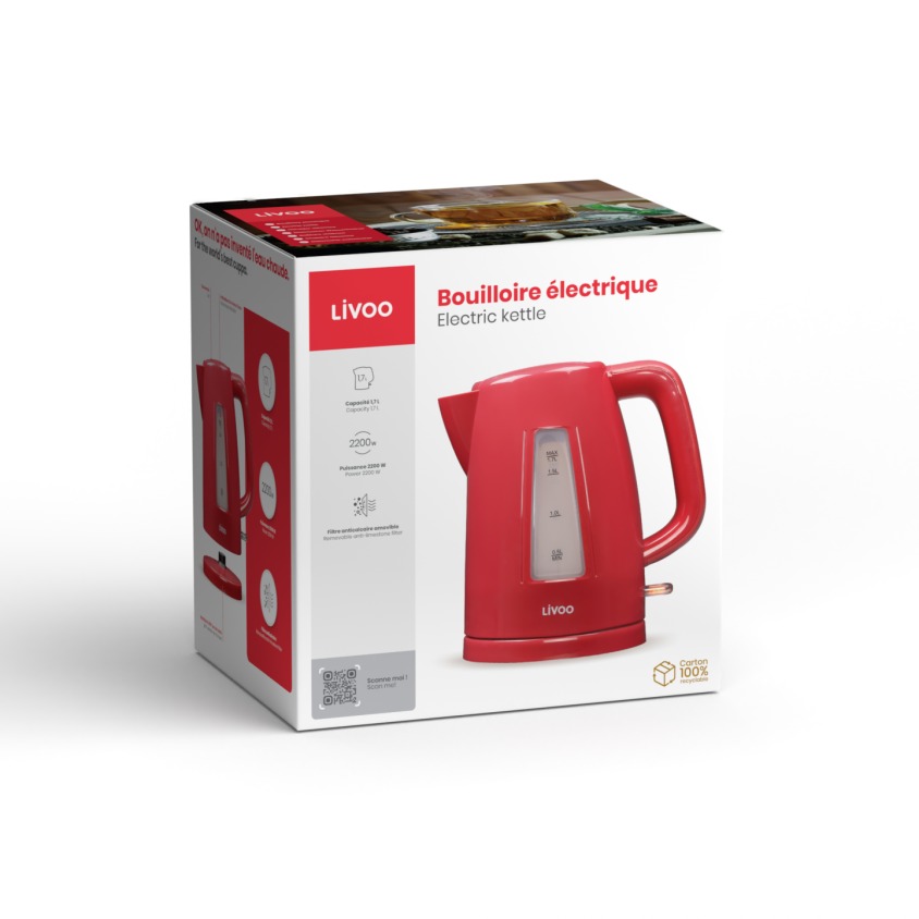 Bouilloire 1,7 L Livoo – rouge chili