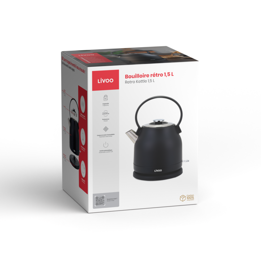 Bouilloire rétro 1,5 L Livoo – noir