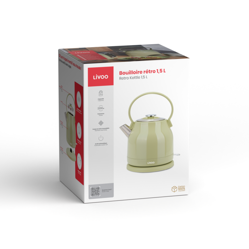 Bouilloire rétro 1,5 L Livoo – matcha