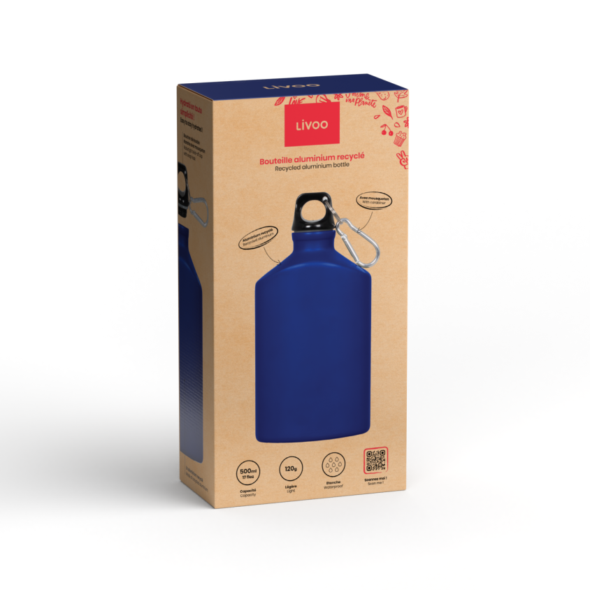Bouteille aluminium recyclé 500 ml Livoo – bleu