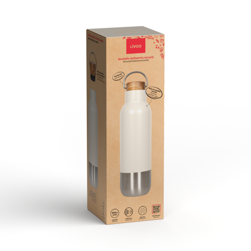 Bouteille isotherme recyclé 650 ml Livoo – crème