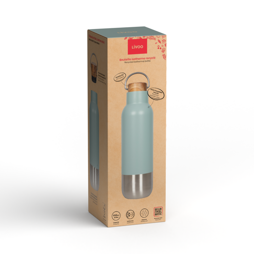 Bouteille isotherme recyclé 650 ml Livoo – vert