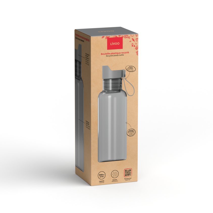 Bouteille plastique recyclé 600 ml Livoo – gris