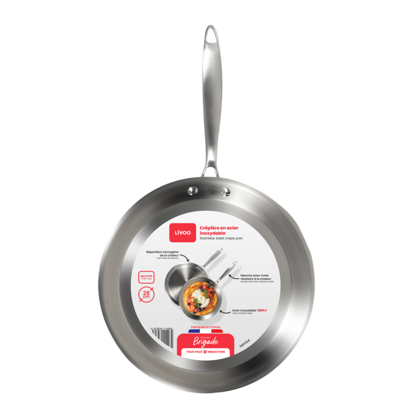 Brigade - Crêpière en acier inoxydable 28 cm Livoo