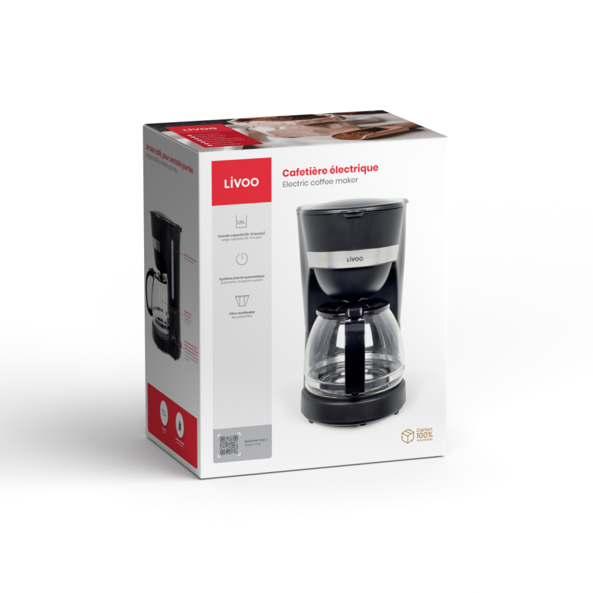 Cafetière électrique Livoo – noir, 750 W, 1,25 L