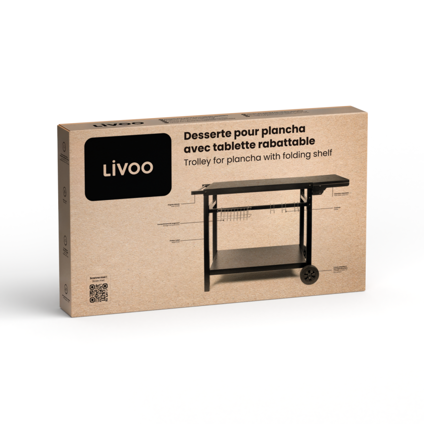 Desserte pour plancha avec tablette rabattable Livoo – noir (réf. GS170N)