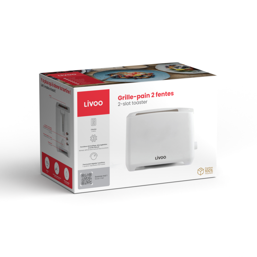 Grille-pain 2 fentes Livoo – blanc