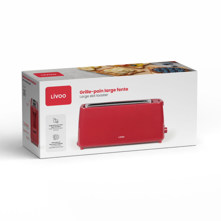 Grille-pain fente longue Livoo – rouge chili