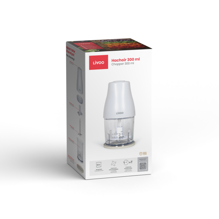 Hachoir 300 ml Livoo – blanc et transparent