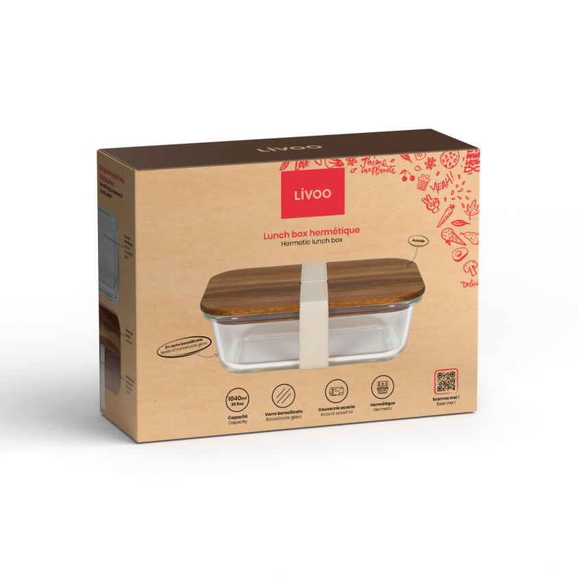 Lunch box hermétique en Acacia Livoo – crème et bois