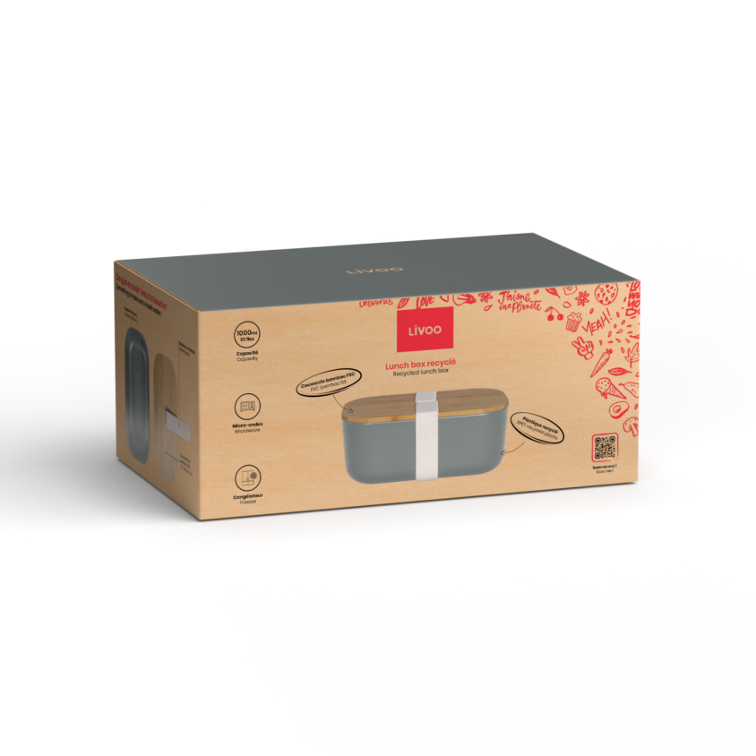 Lunch box recyclé Livoo – gris et crème