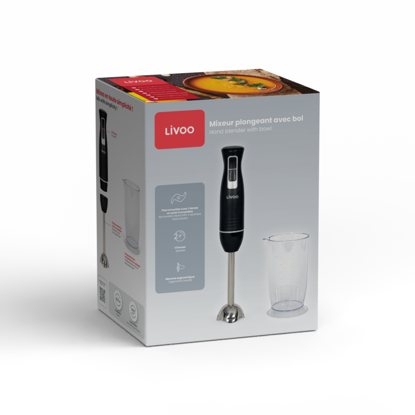 Mixeur plongeant avec bol Livoo – noir et argent