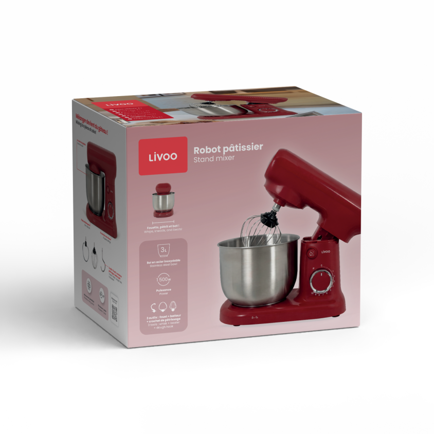 Robot pâtissier 3 L Livoo – rouge
