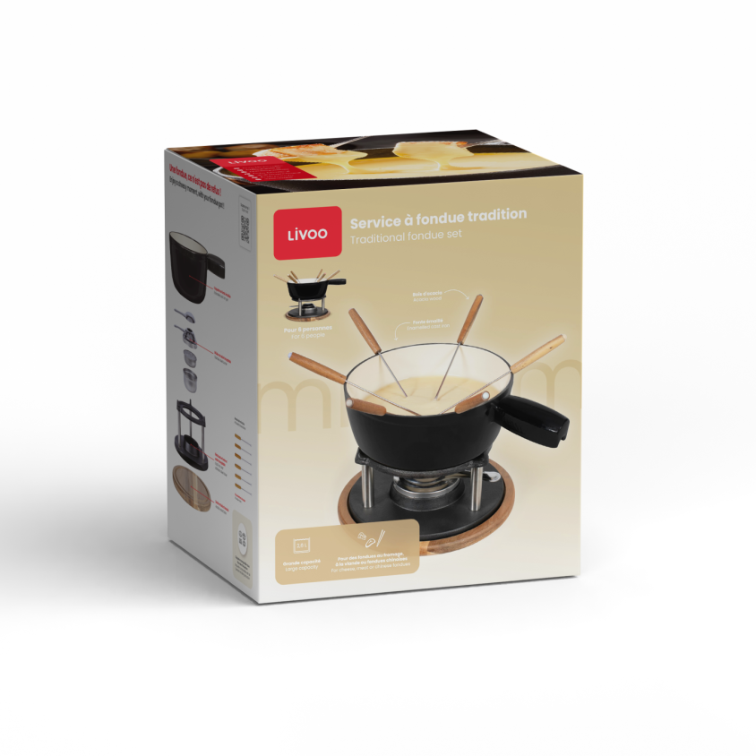 Service à fondue tradition Livoo – noir et crème