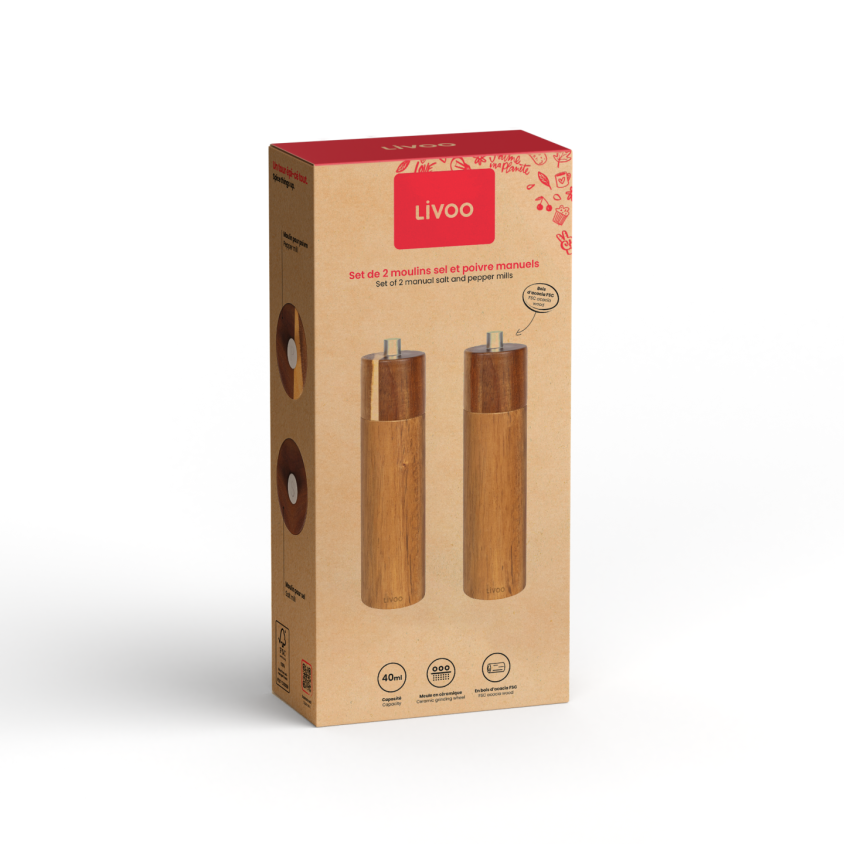 Set de 2 moulins sel et poivre manuels Livoo