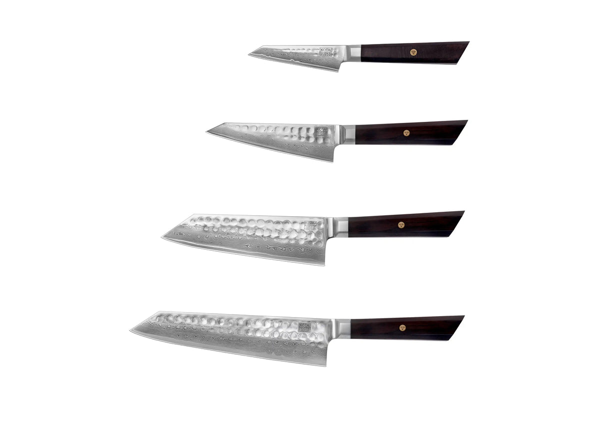 Set complet KOTAI Bunka Damas – 4 couteaux (couteau d'office + Petty + Santoku + Kiritsuke)