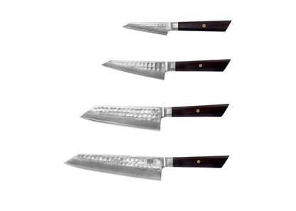 Set complet KOTAI Bunka Damas – 4 couteaux (couteau d'office + Petty + Santoku + Kiritsuke)