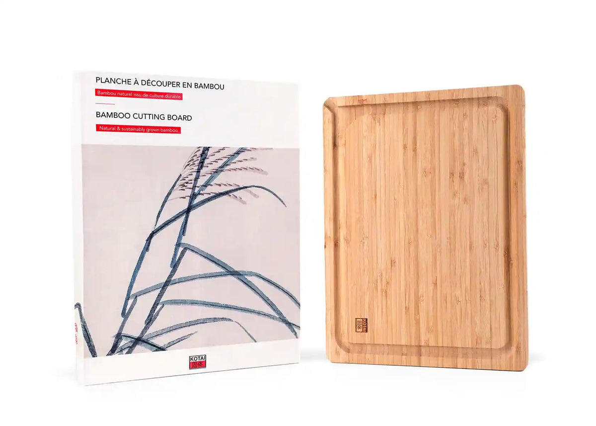 Planche à découper KOTAI en bambou avec rigole et réservoir à jus – 40 x 30 x 2 cm
