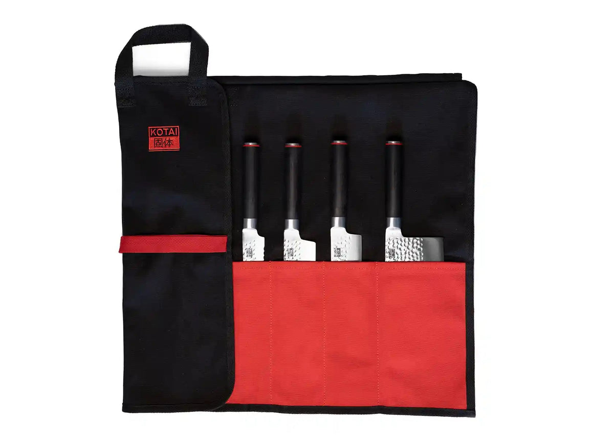 Trousse à couteaux nomade KOTAI 100 % coton avec poignées – 6 couteaux + 1 fusil