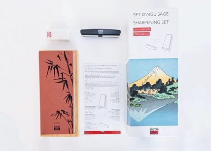 Set d'aiguisage KOTAI pierre à eau 2000/6000 avec socle bambou, aplanisseur et guide 15°