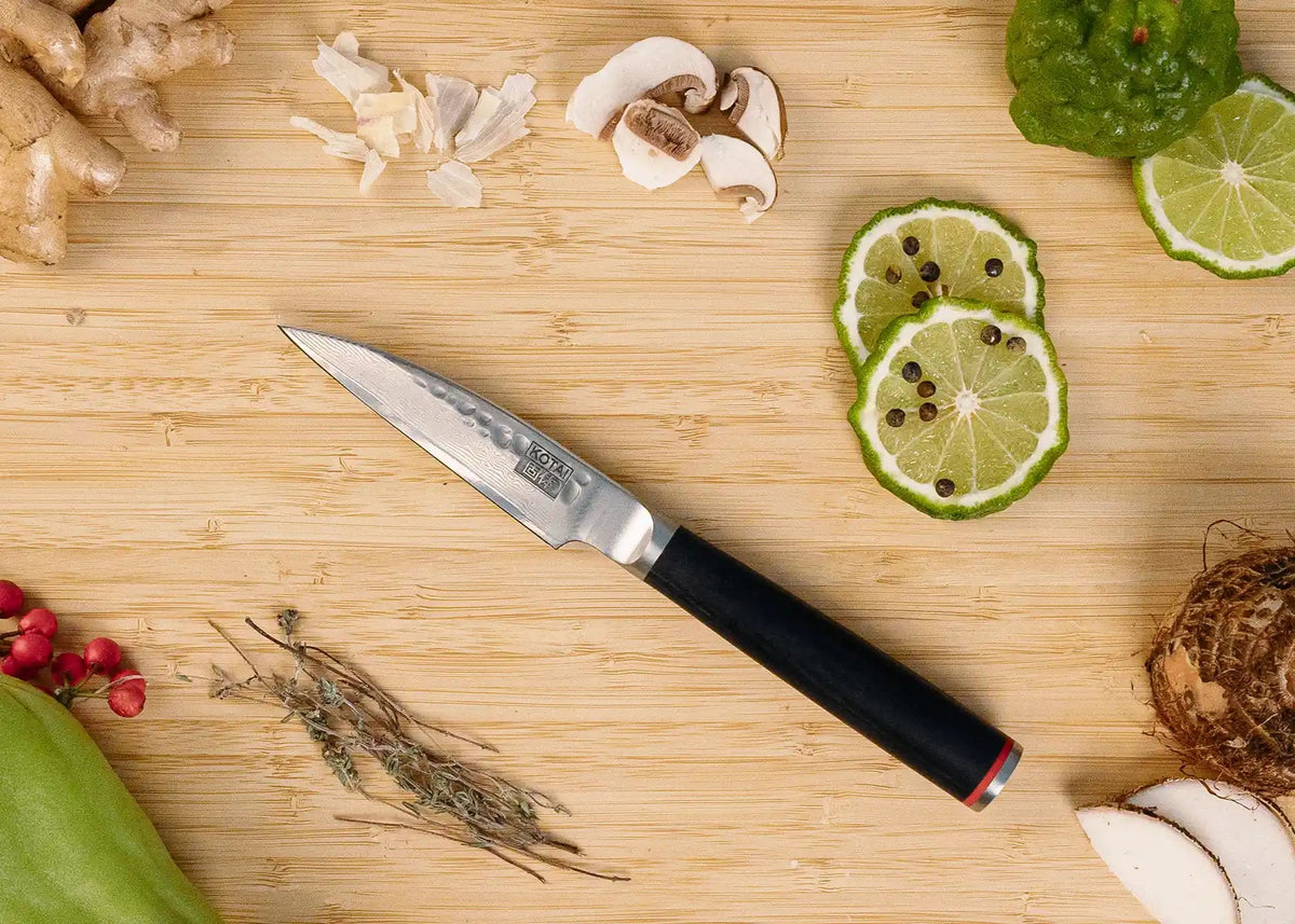 Set de base KOTAI Pakka Damas – 2 couteaux (couteau d'office + Santoku)