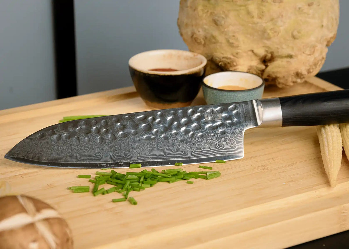 Set de base KOTAI Pakka Damas – 2 couteaux (couteau d'office + Santoku)
