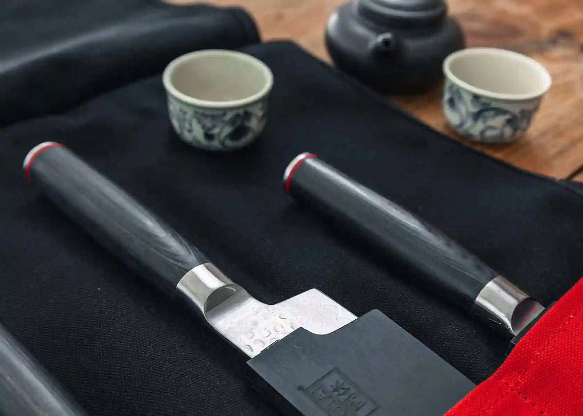 Trousse à couteaux nomade KOTAI 100 % coton avec poignées – 6 couteaux + 1 fusil
