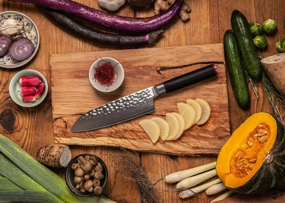 Set complet KOTAI Pakka Damas – 6 couteaux (couteau d'office + Santoku + Gyuto + filet de sole + couteau à pain + hachoi