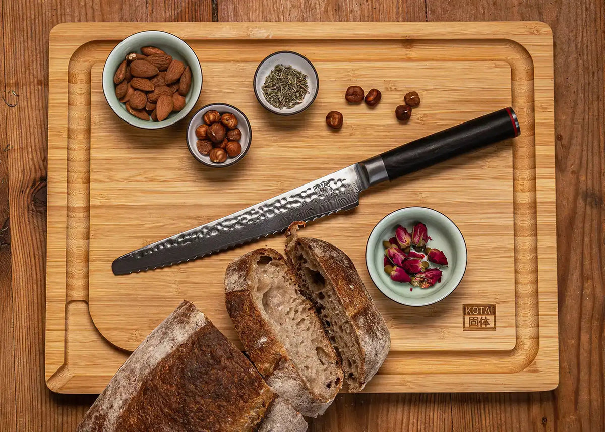 Set complet KOTAI Pakka Damas – 6 couteaux (couteau d'office + Santoku + Gyuto + filet de sole + couteau à pain + hachoi