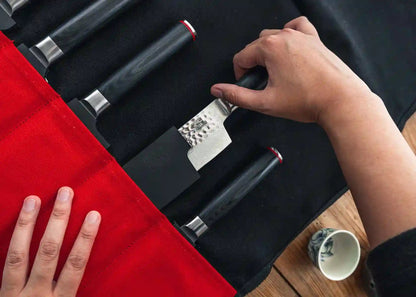 Trousse à couteaux nomade KOTAI 100 % coton avec poignées – 6 couteaux + 1 fusil