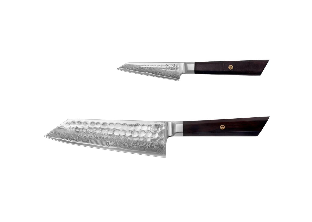 Set de base KOTAI Bunka Damas – 2 couteaux (couteau d'office + Santoku)