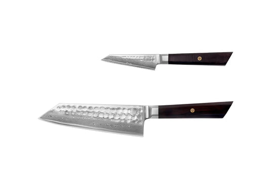 Set de base KOTAI Bunka Damas – 2 couteaux (couteau d'office + Santoku)