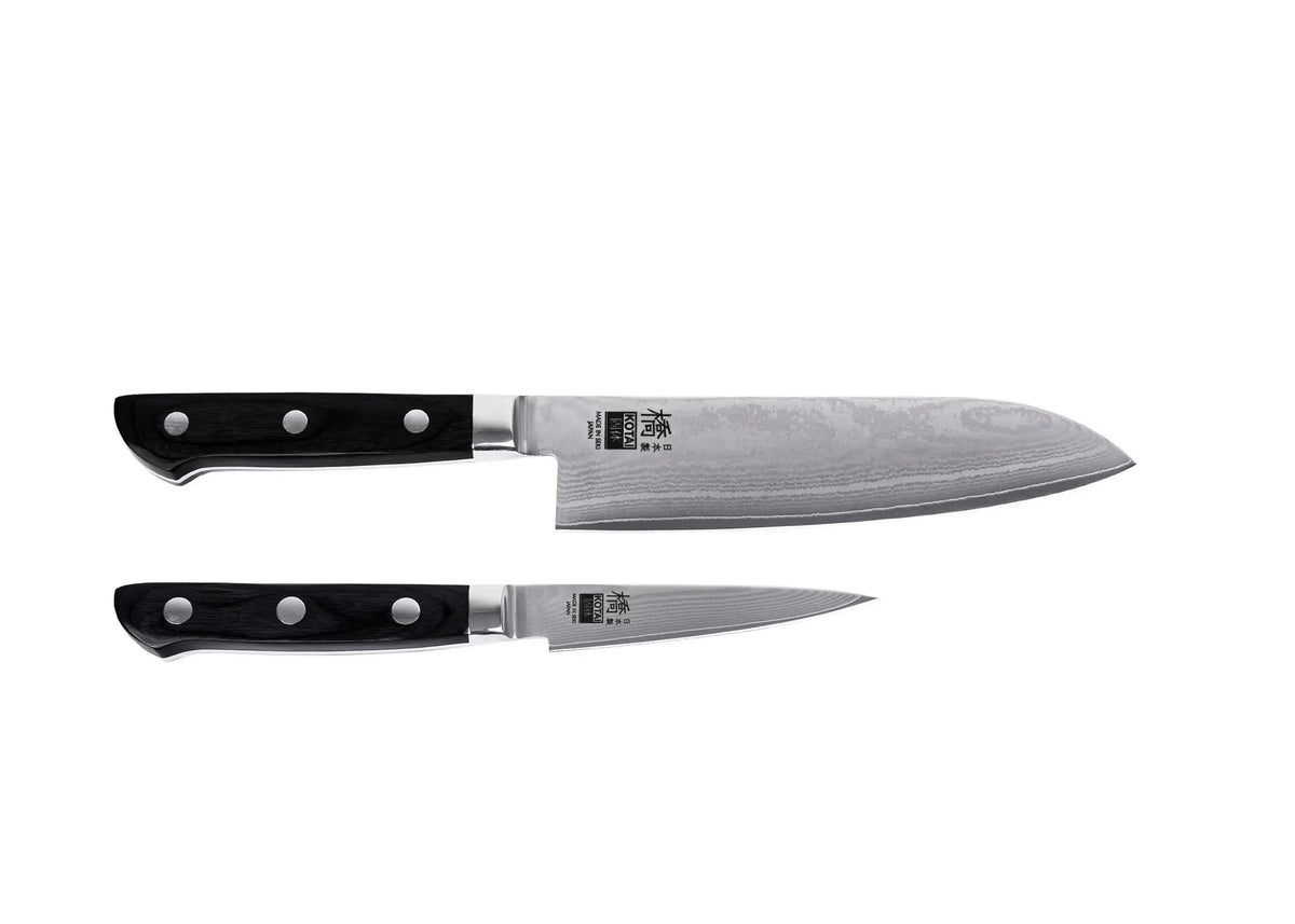 Set de base KOTAI Hashi Damas – 2 couteaux (office 9 cm + santoku 18 cm)