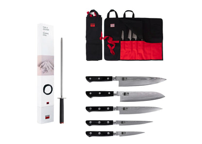 Set complet Nomade 7 pièces KOTAI Hashi Damas – 5 couteaux + 2 accessoires