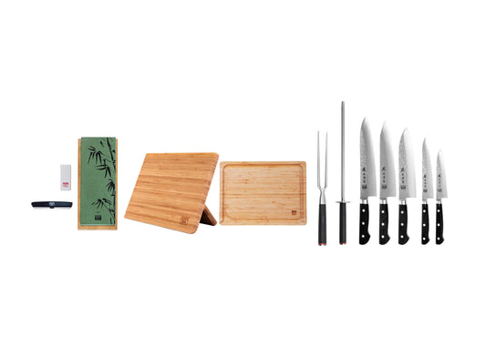 Set complet Deluxe 11 pièces KOTAI Tsubame – 6 couteaux (couteau d'office + Petty + Santoku + Gyuto + Santoku Bunka + Ki