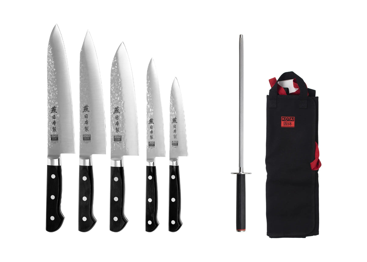 Set complet Nomade 8 pièces KOTAI Tsubame – 6 couteaux (couteau d'office + Petty + Santoku + Gyuto + Santoku Bunka + Kir