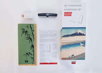Set complet Deluxe 11 pièces KOTAI Pakka – 6 couteaux (couteau d'office + Santoku + Gyuto + filet de sole + couteau à pa