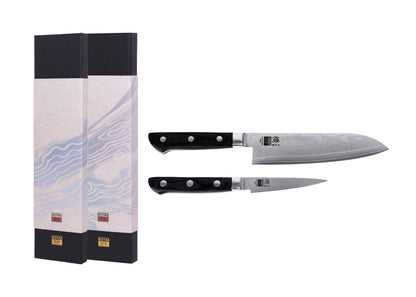 Set de base KOTAI Hashi Damas – 2 couteaux (office 9 cm + santoku 18 cm)