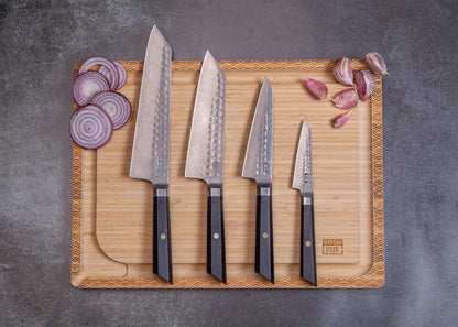 Set complet KOTAI Bunka – 4 couteaux (couteau d'office + Petty + Santoku + Kiritsuke)