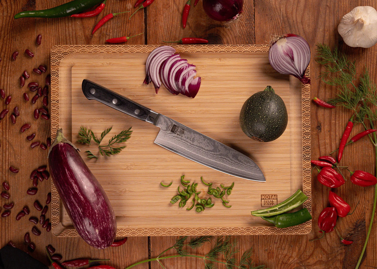 Set de base KOTAI Hashi Damas – 2 couteaux (office 9 cm + santoku 18 cm)