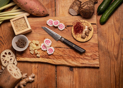 Set de base KOTAI Bunka Damas – 2 couteaux (couteau d'office + Santoku)