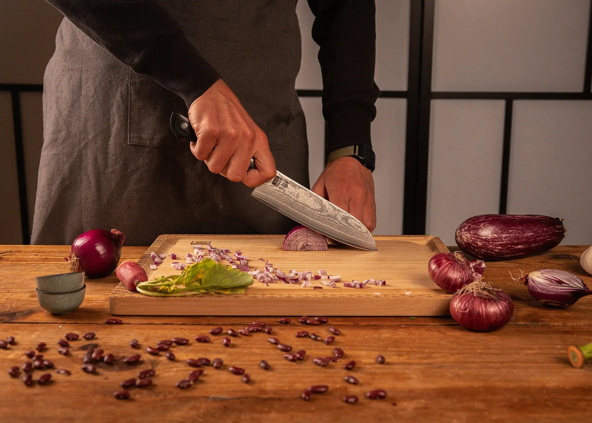Set de base KOTAI Hashi Damas – 2 couteaux (office 9 cm + santoku 18 cm)