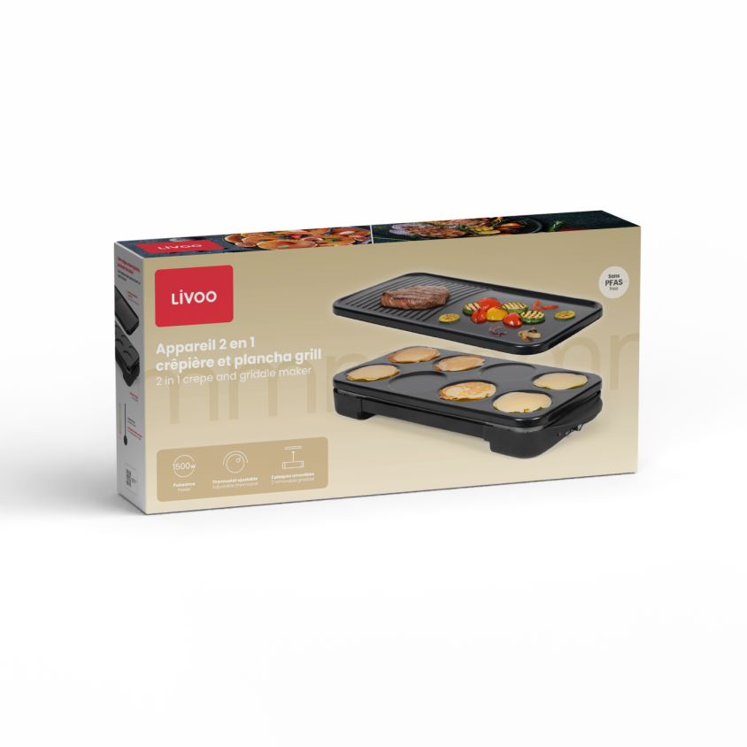 Appareil 2 en 1 crêpière et plancha grill Livoo